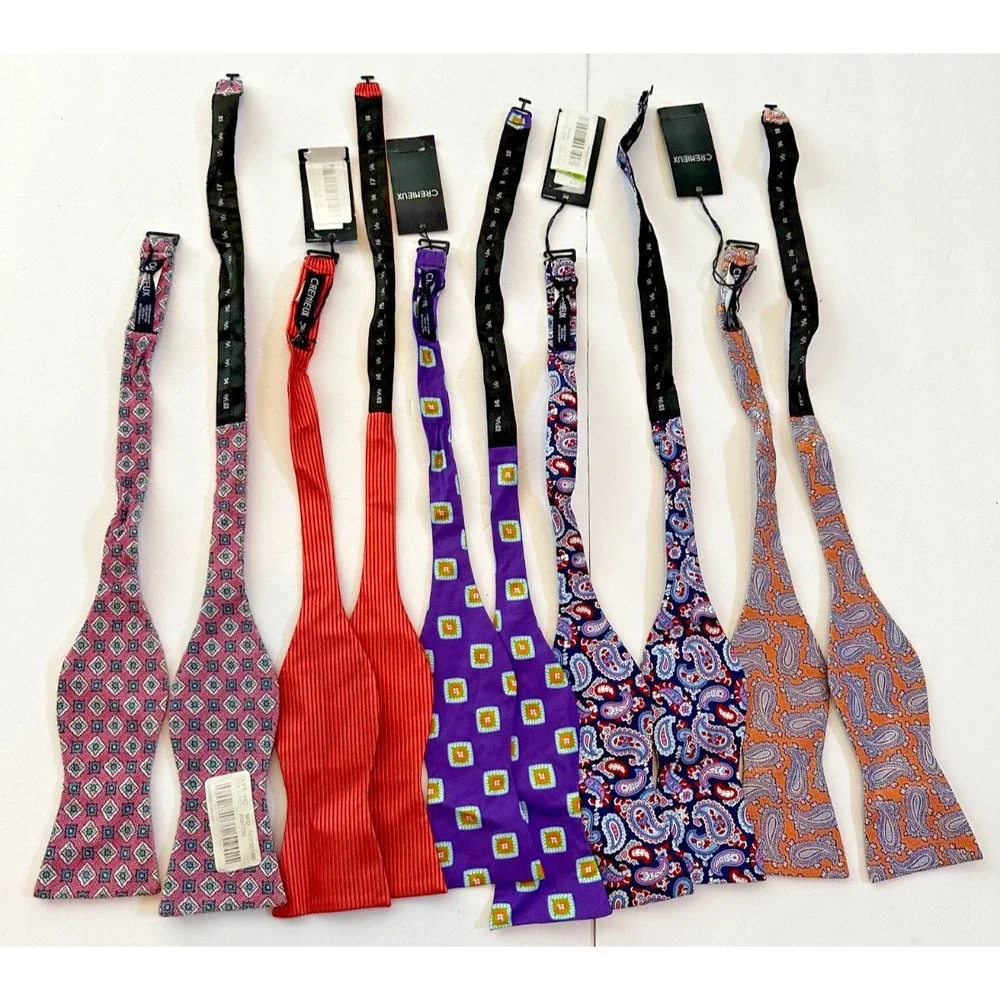 Cremieux Bow Tie 100% Silk Geometric Paisley Lot 4 Pink Purple Orange NEW